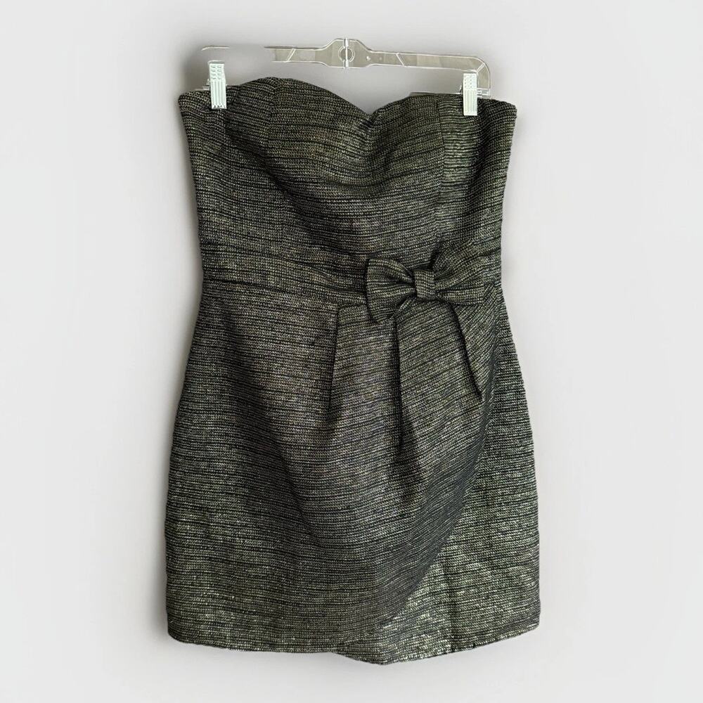 Ya‎ Los Angeles Mini Dress w/ Bow Black Gold Metallic Glam Cocktail Party Size L